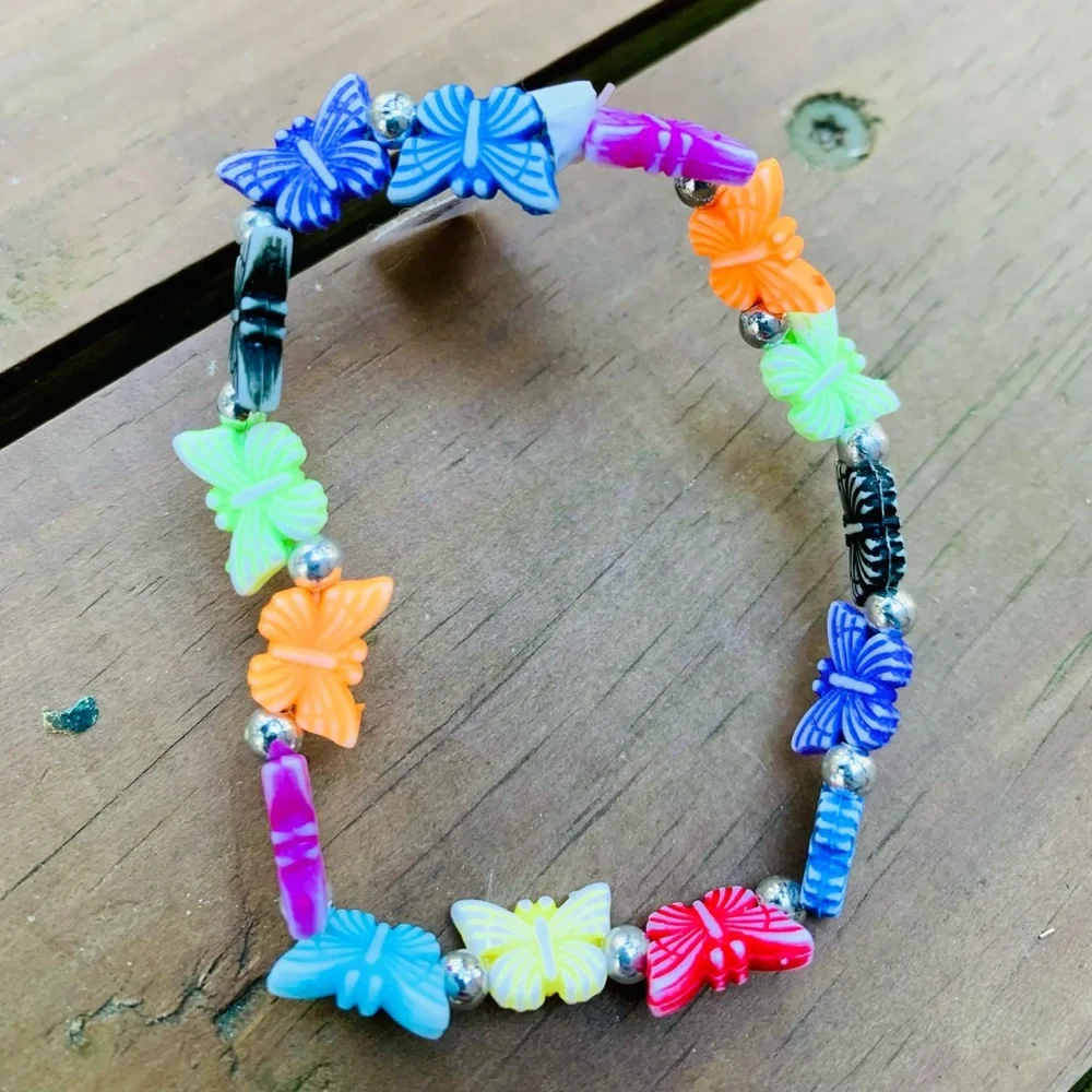 Multicolored butterfly beaded bracelet child size